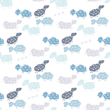 Seamless pattern with cute sleeping sheep. Design for children's clothing, fabric, textiles, children's room decoration, wrapping paper. Vector illustration.のイラスト素材