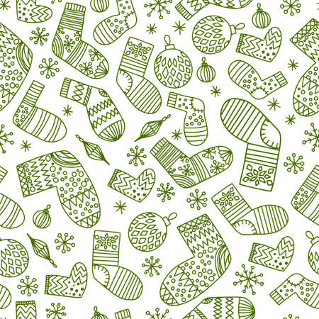 A set of Christmas socks. Artistically winter, Christmas patterns. Vector. Hand drawn design element. Pattern for a coloring book. Seamless vector pattern.Christmas, new year design for packaging, textilesのイラスト素材