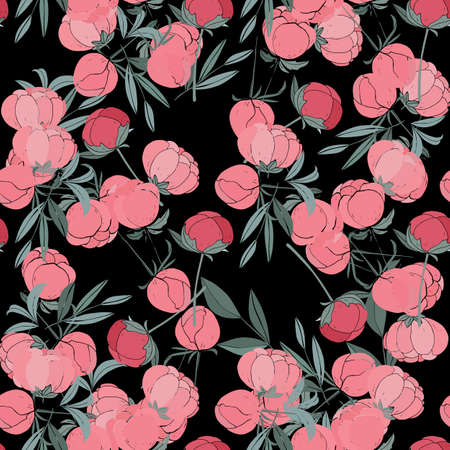 Seamless floral pattern with peonies.Vector illustration.のイラスト素材