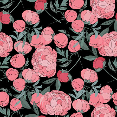 Seamless floral pattern with peonies.Vector illustration.のイラスト素材