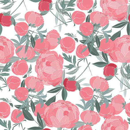Seamless floral pattern with peonies. Vector illustrationのイラスト素材