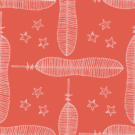 Vector seamless pattern with feathers. Illustration in the style of boho. Print design for fabric and paperのイラスト素材