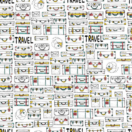 Travel bags and planes. Seamless print pattern.のイラスト素材
