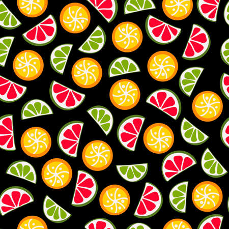 Fruit seamless models with lemon, grapefruit, lime. Flat pattern style. Vector illustration.のイラスト素材
