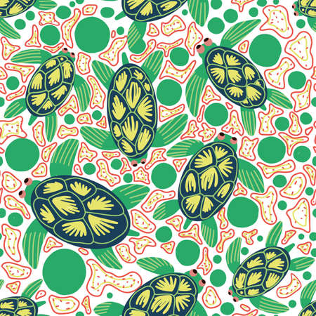 Seamless vector pattern of sea turtles in the tropical seaのイラスト素材