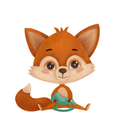 Illustration of a cute little Fox cubの写真素材