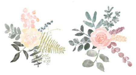 Watercolor flower set. Colorful collection with leaves and flowers. Design elements for invitations, wedding or greeting cards.の写真素材