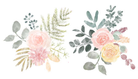 Watercolor flower set. Colorful collection with leaves and flowers. Design elements for invitations, wedding or greeting cards.の写真素材