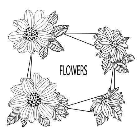 Vector illustration of flowers with a frame. Design for invitations and labelsのイラスト素材