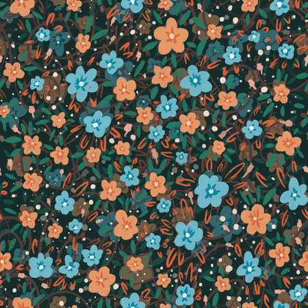 Blooming midsummer meadow seamless pattern. Plant background for fashion, wallpapers, print. Liberty style millefleurs.の写真素材