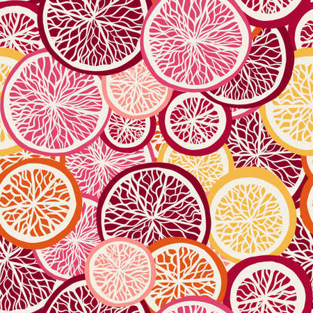 Seamless pattern of citrus, lemon, grapefruit, orange, tangerine in flat modern style. Bright design for paper, fabric.の写真素材