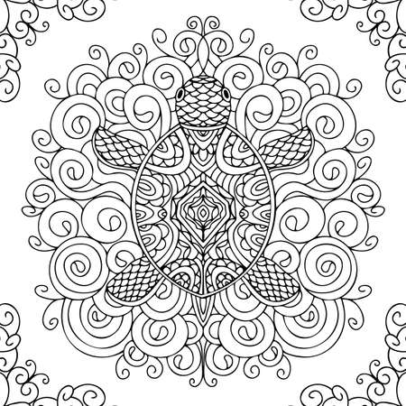 Drawing zentangle turtle for coloring page, shirt design effect, logo, tattoo and decoration.のイラスト素材