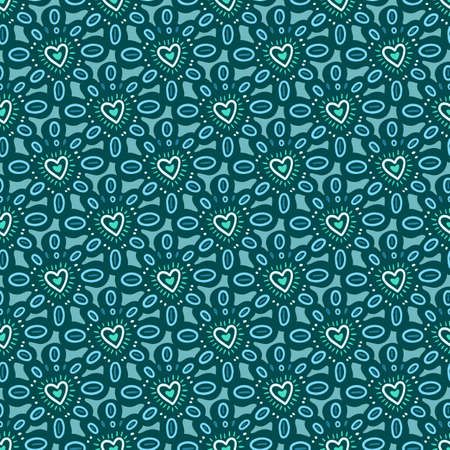 Vector seamless pattern with turquoise hearts. Pattern in folk style.のイラスト素材