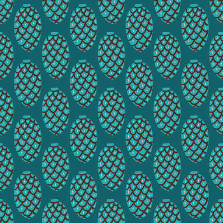 Vector Christmas seamless pattern with pine cones, balls, Christmas decorations, Christmas decorations. Vintage holiday repeated texture with new year toys and decoration.のイラスト素材