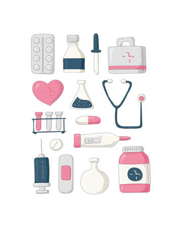 Collection of medical tools isolated on white background. All items are separated.のイラスト素材