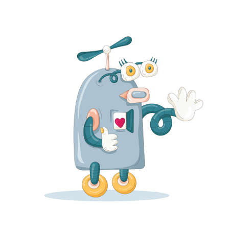 Funny robot of blue color isolated on white background. Vector Illustratorのイラスト素材