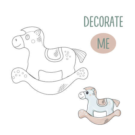 Coloring for children. Children's educational game. Beautiful blue horse. All objects are separated. Isolated on white background. Vector illustration.のイラスト素材