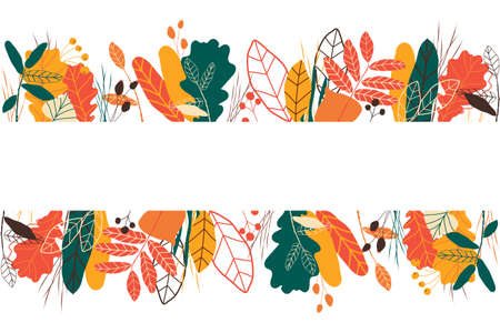 Autumn. Autumn frame. Autumn card. The frame is decorated with bright autumn leaves. Vector illustration flat design.のイラスト素材