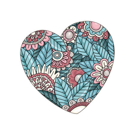 Colorful heart consisting of flowers leafs and plants. Design for wedding invitations and Valentine's Day. Vectorのイラスト素材