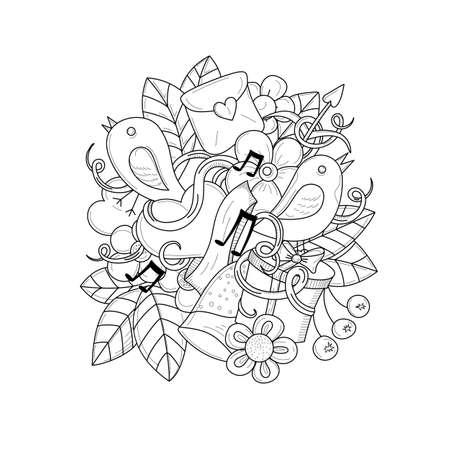 Valentine's Day elements. Valentines day greeting card. Holidays invitation card, poster, banner, postcard, print.Vector. Hand drawn line artのイラスト素材