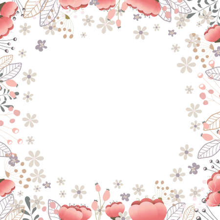 A square frame of flowers isolated on a white background. Vector illustration.のイラスト素材
