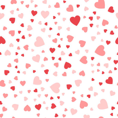 Seamless pattern of cute hearts of pink color on a white background. Wallpaper for season decoration, wrapping paper, clothing prints. Vector illustration.のイラスト素材