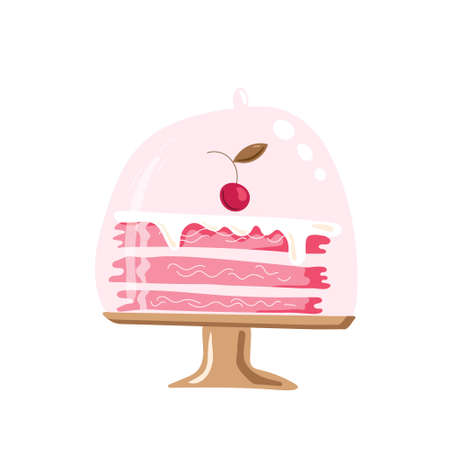 Lovely birthday cake, isolated on white background. Doodle illustration. For design holiday banner. Vector.のイラスト素材