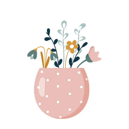 Vase in the shape of an egg. Easter vase. flowers. For greeting cards design. Vectorのイラスト素材
