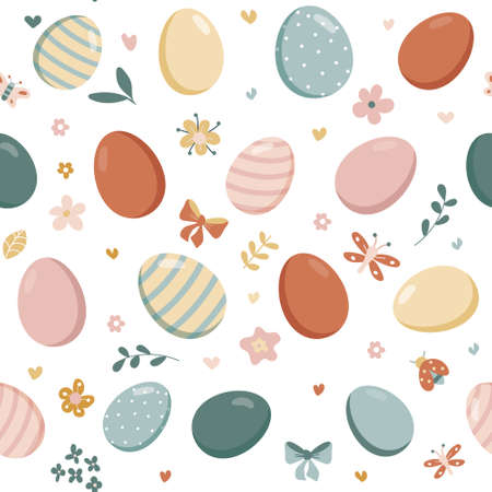 Vector seamless pattern of a color eggs. Illustration of easter decorative eggs background textile or wrapping. Traditional easter ornament. happy easter. hand-drawn. Vector.のイラスト素材