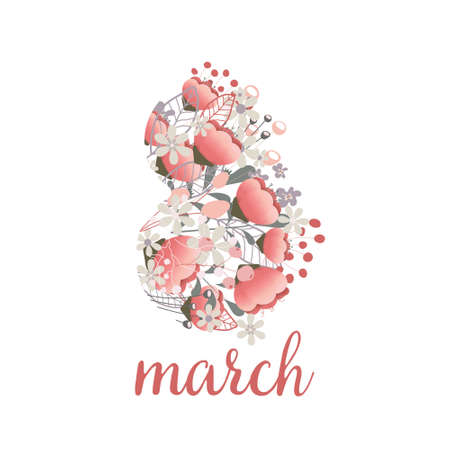 Beautiful delicate flowers on a white background. March. March 8. Spring. Womens Day. Cute illustration. Ideal for decorating postcards holiday. Vector illustration.のイラスト素材