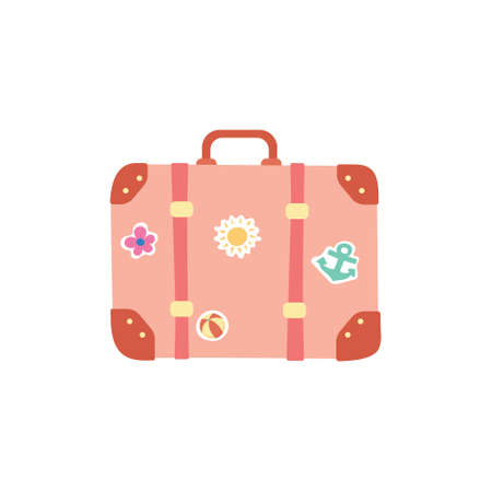 Travel suitcase. Suitcase with stickers. Rest. Trips. Trips. Vector illustrationのイラスト素材