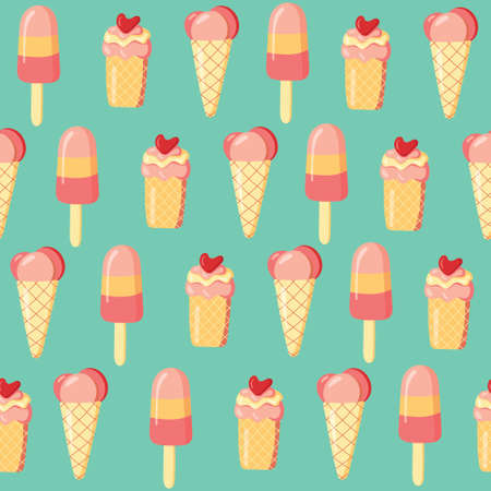Ice cream seamless pattern on a blue background. Summer. Food. Vector illustrationのイラスト素材