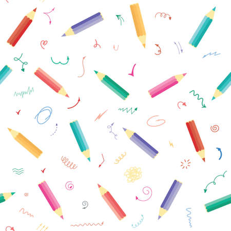 Seamless bright pattern of school supplies on a white background. back to school. vectorのイラスト素材