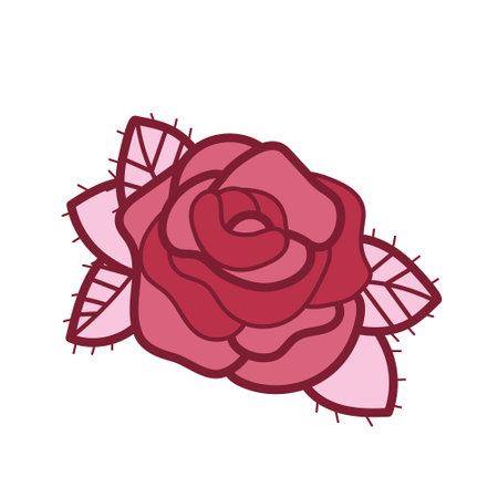Pink flower outline icon. Simple doodle sketch line art style. Rose beauty elegant logo design isolated. Flat shape wedding tattoo card. vectorのイラスト素材