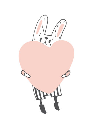 Valentine's day illustration with bunny. rabbit and heart. vectorのイラスト素材
