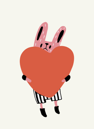 small rabbit holds a big red heart. vectorのイラスト素材