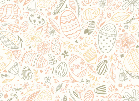Vector seamless pattern from Easter eggs and flowers. Easter eggs. Traditional Easter decoration. happy easter. hand-drawn. Vector.のイラスト素材