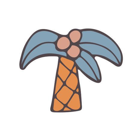 palm coconut doodle isolated on a white background. icon palm drawn-hand. summer. islands. sea. vector.のイラスト素材