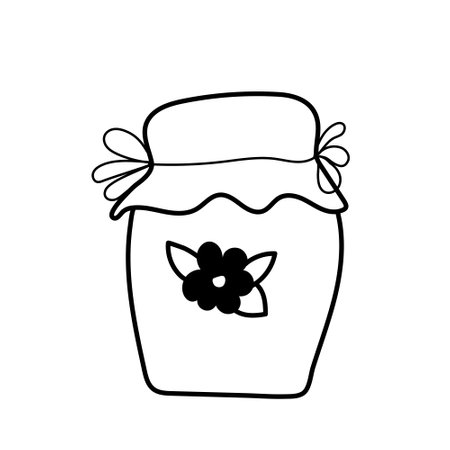 Cute hand drawn glass jar with jam. Doodle sweet preserve illustration. doodle. clipart. vectorのイラスト素材