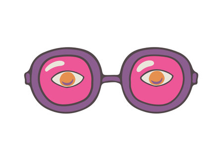 Hippie Sunglasses with Rainbow lenses and peace sign. Sticker, patch, t-shirt print, logo design. isolated on white background. Vectorのイラスト素材