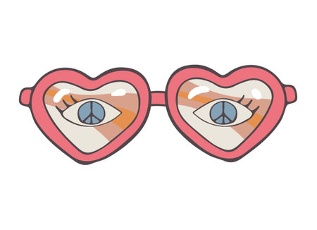 eyes sunglasses hearts in retro style. Fashion summer sun glasses. Stylish women accessory. trendy eyewear. cartoon sticker. Isolated white background. clipart. vectorのイラスト素材
