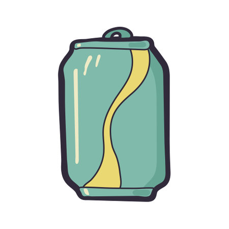 Colorful can for Soda water on light backdrop. close up view. Clipart. vectorのイラスト素材
