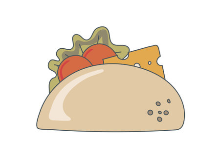 delicious appetizing sandwich. street food. Food illustration isolated white background. retro style. Clipart. Vector.のイラスト素材