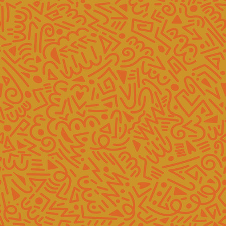 Abstract round shape shapes seamless pattern on yellow background. Paper, wallpapers, textiles. Hand drawn. Vector illustrationのイラスト素材