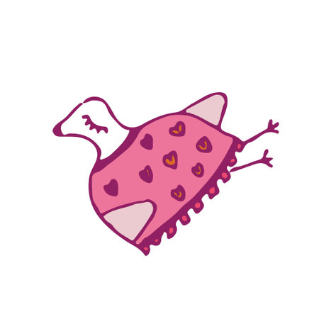 cute bird in a dress flies up. bright spring. isolated on white background. Vector.のイラスト素材