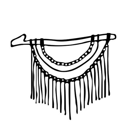 macrame boho vector illustration isolate on white background. Home element. Cozy house. Handmade knitted wall decoration. Crochet. Ropeのイラスト素材