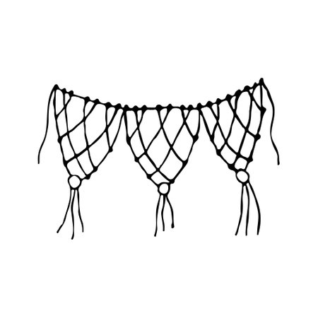 macrame boho vector illustration isolate on white background. Home element. Cozy house. Handmade knitted wall decoration. Crochet. Ropeのイラスト素材