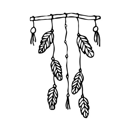 macrame boho vector illustration isolate on white background. home element. Cozy house. Handmade knitted wall decoration. ropeのイラスト素材