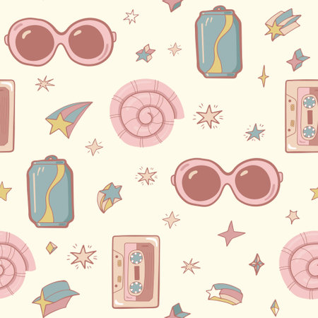 Stars of different shapes doodle seamless pattern. Star design elements. vectorのイラスト素材