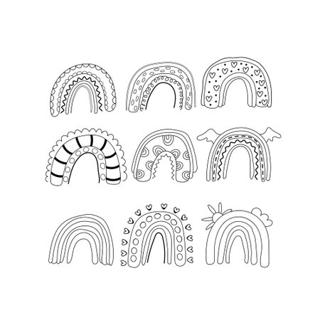 Happy, Positive, groovy rainbow colors. Hand drawn coloring page for kids and adults. Beautiful drawing with patterns and small details. coloring book pictures. hand-drawn. Vector.のイラスト素材